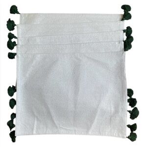 Food Network Holiday Placemats White w/Green Tassels Shimmer Set of 5